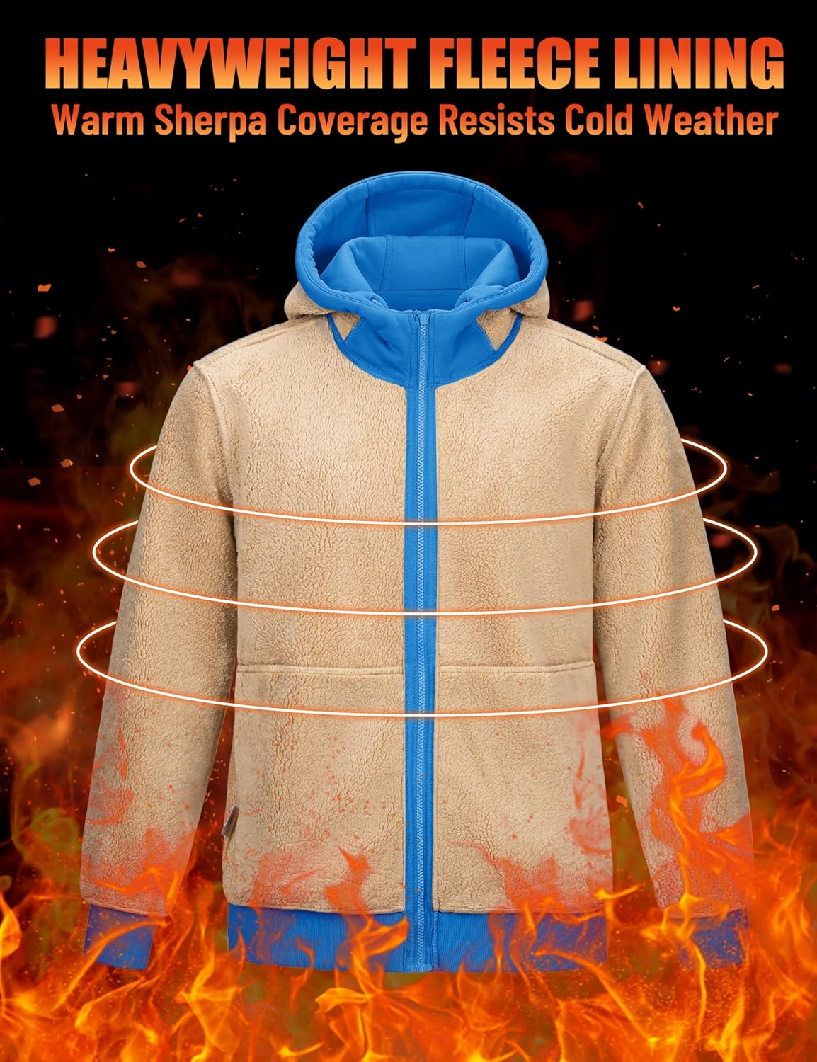 TACVASEN Men's Zip Up Sherpa Lined Hoodies Thick Fleece Heavyweight Jacket Windproof Thermal Zipper Sweatshirt - Image 3