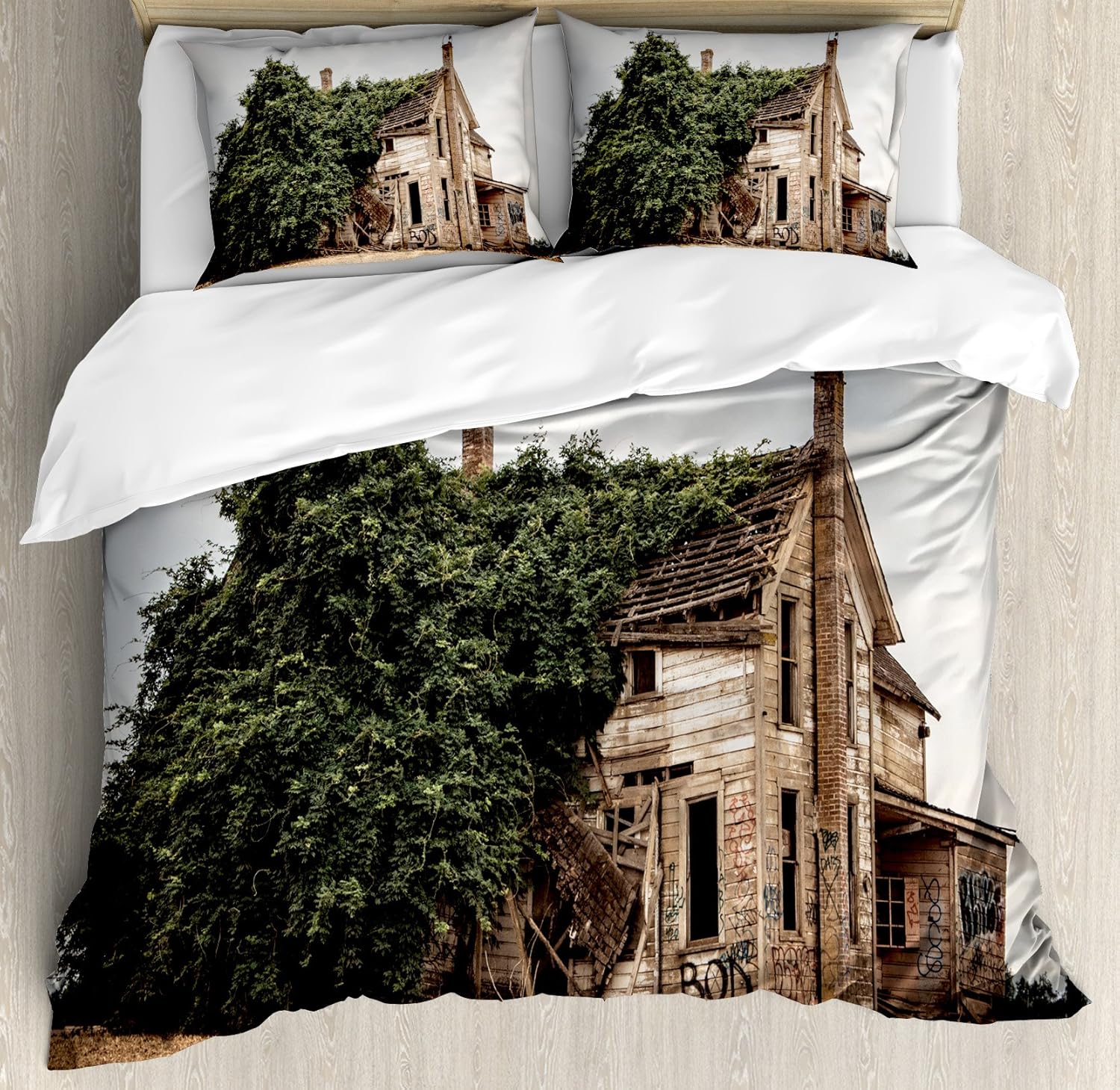 Ambesonne Christmas Duvet Cover Set, Santa in Sleigh a Night with Full Moon in The Sky Snowy Winter Xmas Theme Print, Decorative 3 Piece Bedding Set with 2 Pillow Shams, Queen Size, Navy Blue