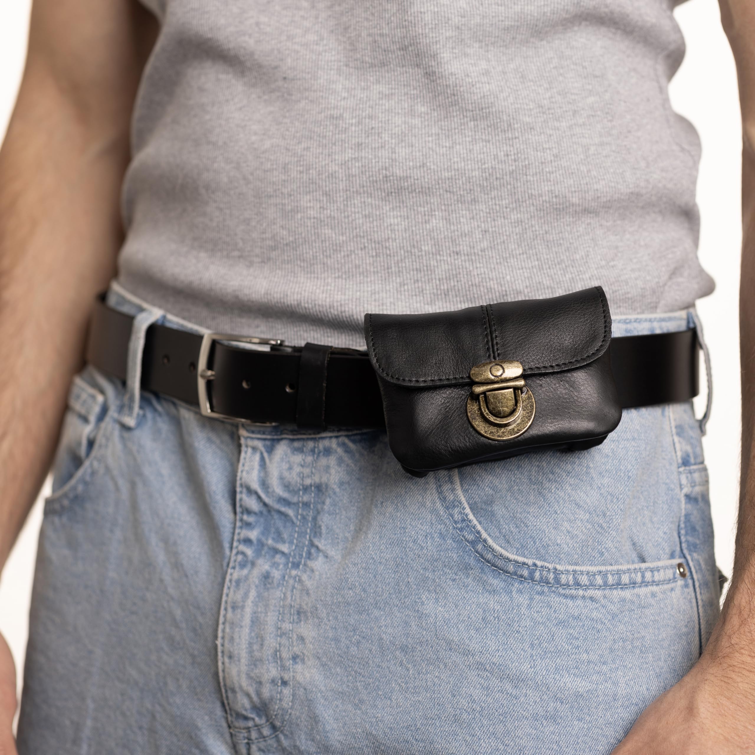 Gusti Pochette Eskil en Cuir pour Ceinture Porte-Monnaie Noir Cuir