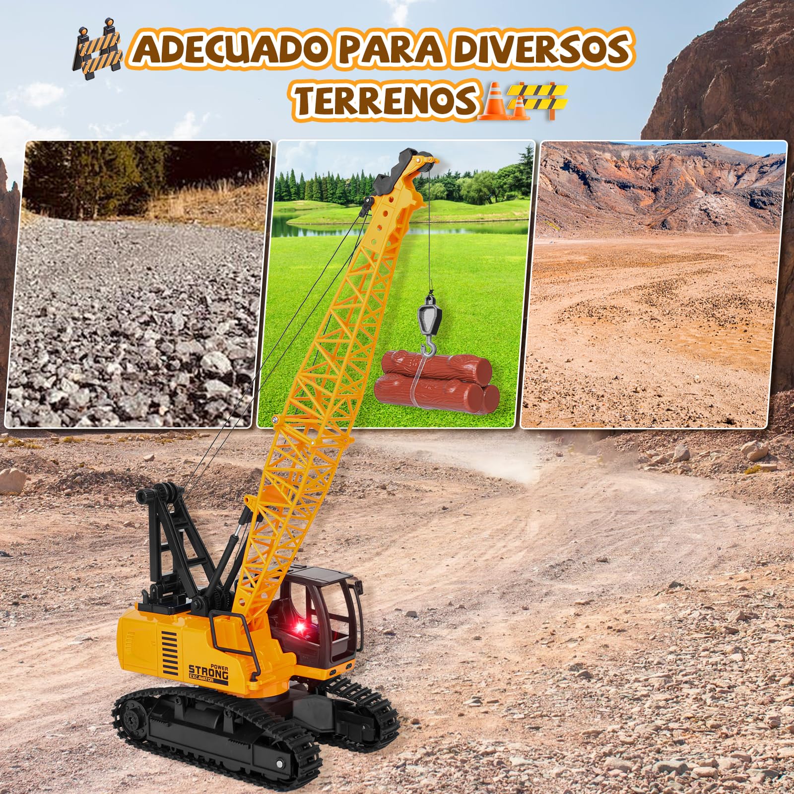 Charmofun Gruas de Juguete, Grua Teledirigida de 12 Canales, 2,4G Gruas de Juguete con Luces y Sonidos, Navidad Día del Niño Regalos de Cumpleaños para Niños
