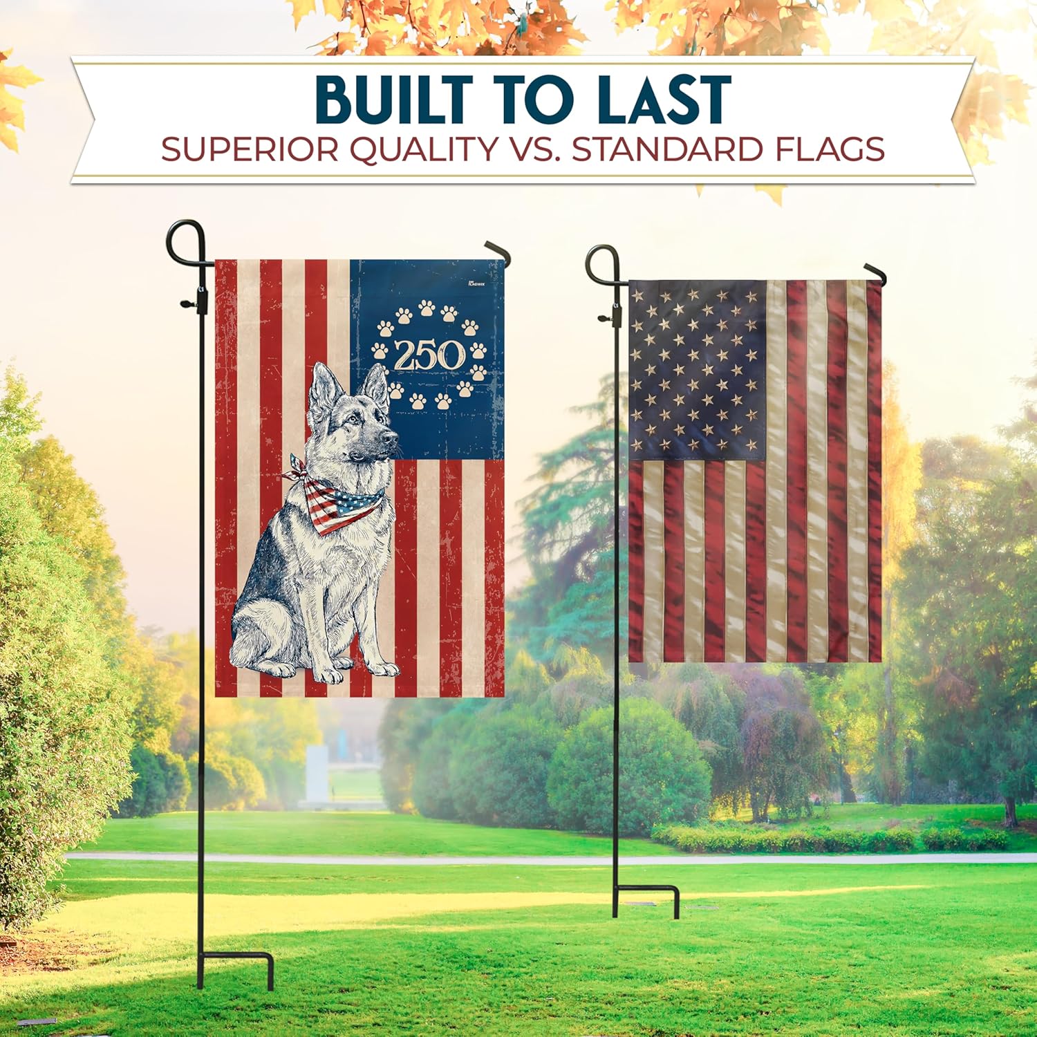 FLAGWIX American German Shepherd Flag - Polyester Double-sided Yard Flags For Outside Garden Flag (11.5" x 17.5") - 4th of July Decorations for Home Yard Garden Decor Banner, Gifts For Men Women