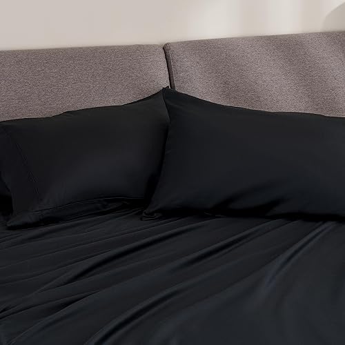 Miniatura 2 de Juego de ropa de cama de 4 piezas, 800 hilos, 100% algodón egipcio suave, color negro, tamaño individual, algodón de fibra larga, colchón que se