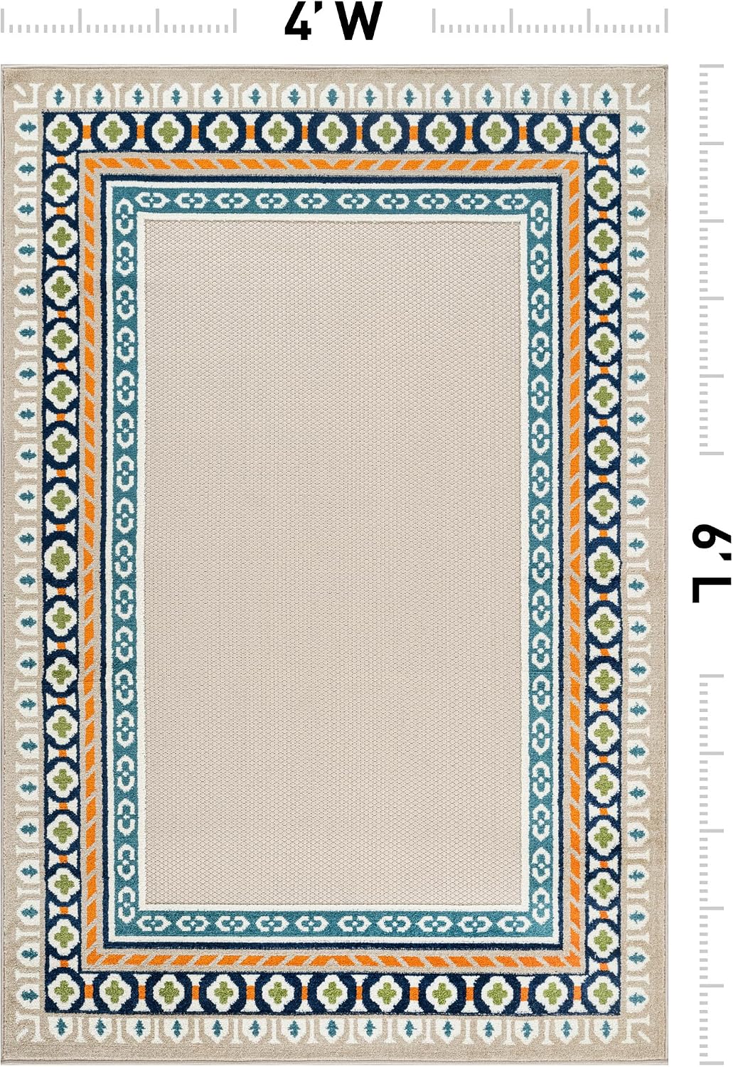 Rugshop Indoor/Outdoor High-Low Textured Area Rug, Coastal Border, Easy-Clean Patio Rug for Porch Deck Balcony 4' x 6' Multi