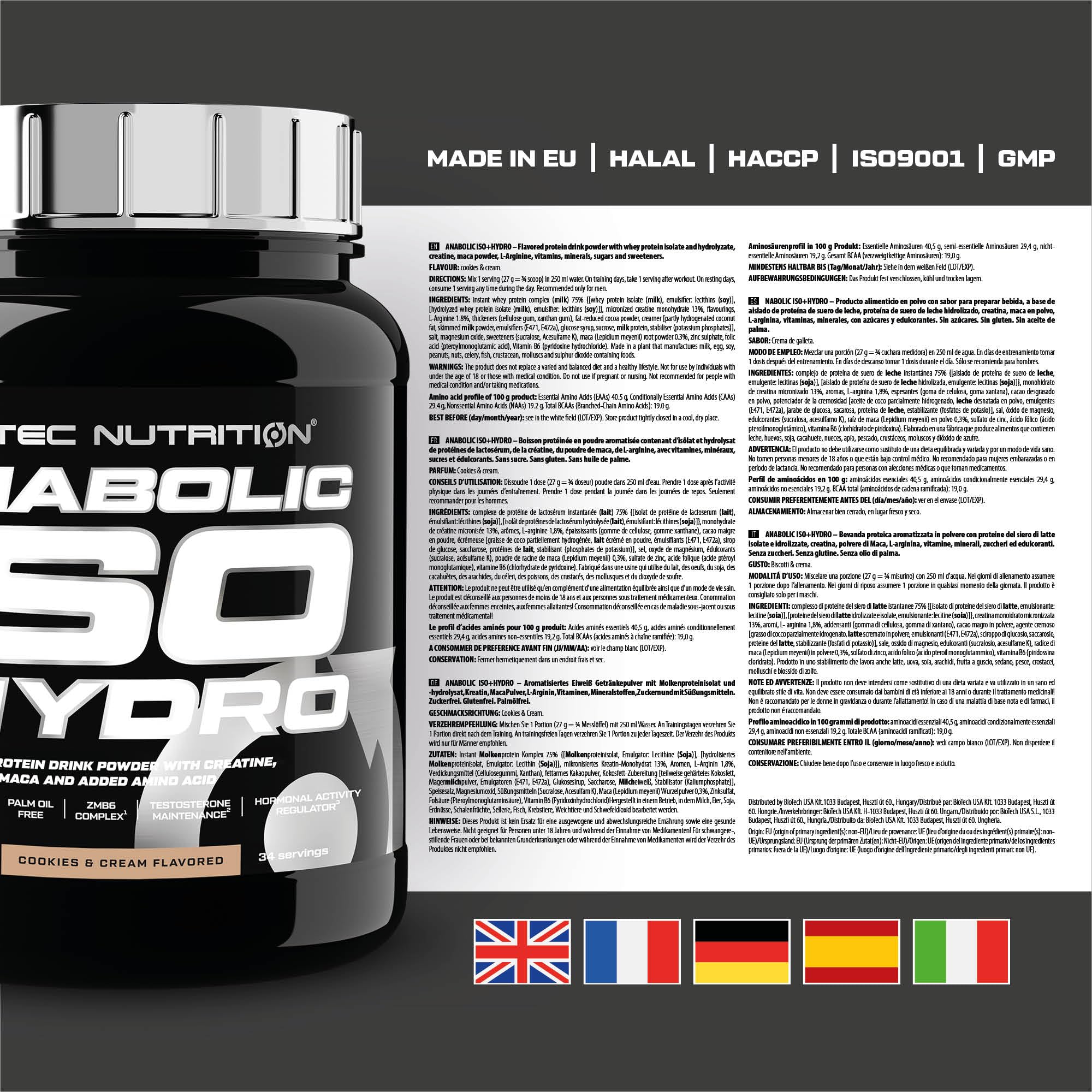 Scitec Nutrition Anabolic Iso+Hydro - Protéines de lactosérum et créatine | Isolat et hydrolysat de whey - Maca et acides aminés - Zinc pour un taux normal de testostérone - 920 g, Cookies & cream
