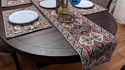 Miniatura 5 de DaDa Festive camino de mesa, colorido tapiz con bordado de imitación, camino de mesa de lino de algodón