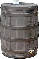 Good Ideas Rain Wizard 50 Gallon Oak Rain Barrel - Linkable Flat-Back Faux Wood Rainwater Collector w/ Metal Spigot & Mesh Screen
