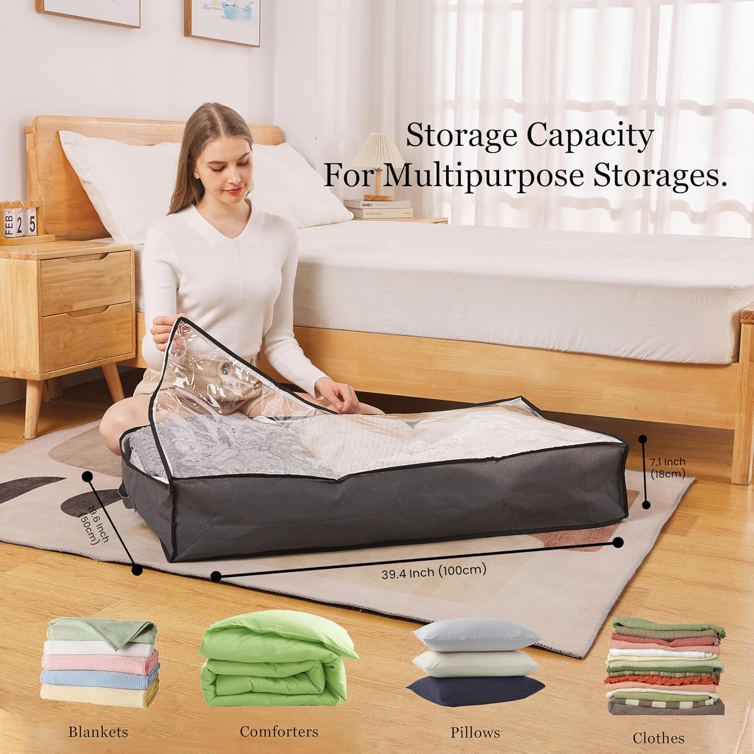 Title: Liliadon Lightweight Linen Underbed Storage Bags (6-Pack) - Gift Set! 4 Large (90L) + 2 Medium (40L) - Foldable Closet Organizers for Clothes & Bedding