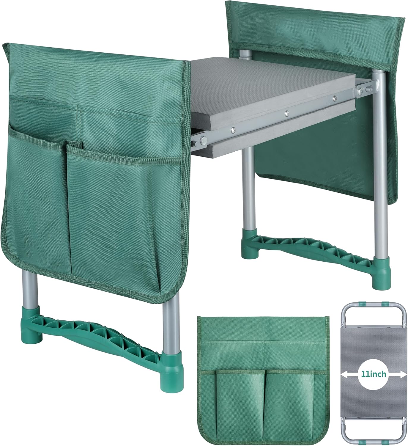 YSSOA New Garden Kneeler and Seat, with Sturdy Soft EVA Foam Pad, Hold Up to 330lb, Foldable Kneeling Bench, with 2 Tool Pouch for Gardening, Fishing, Camping, Green, Arbor Day Gift