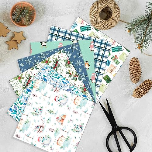 Miniatura 8 de Papel de álbum de recortes con patrón de Navidad, suministros de producción de tarjetas de 6 pulgadas, 24 hojas de tarjeta de felicitación de