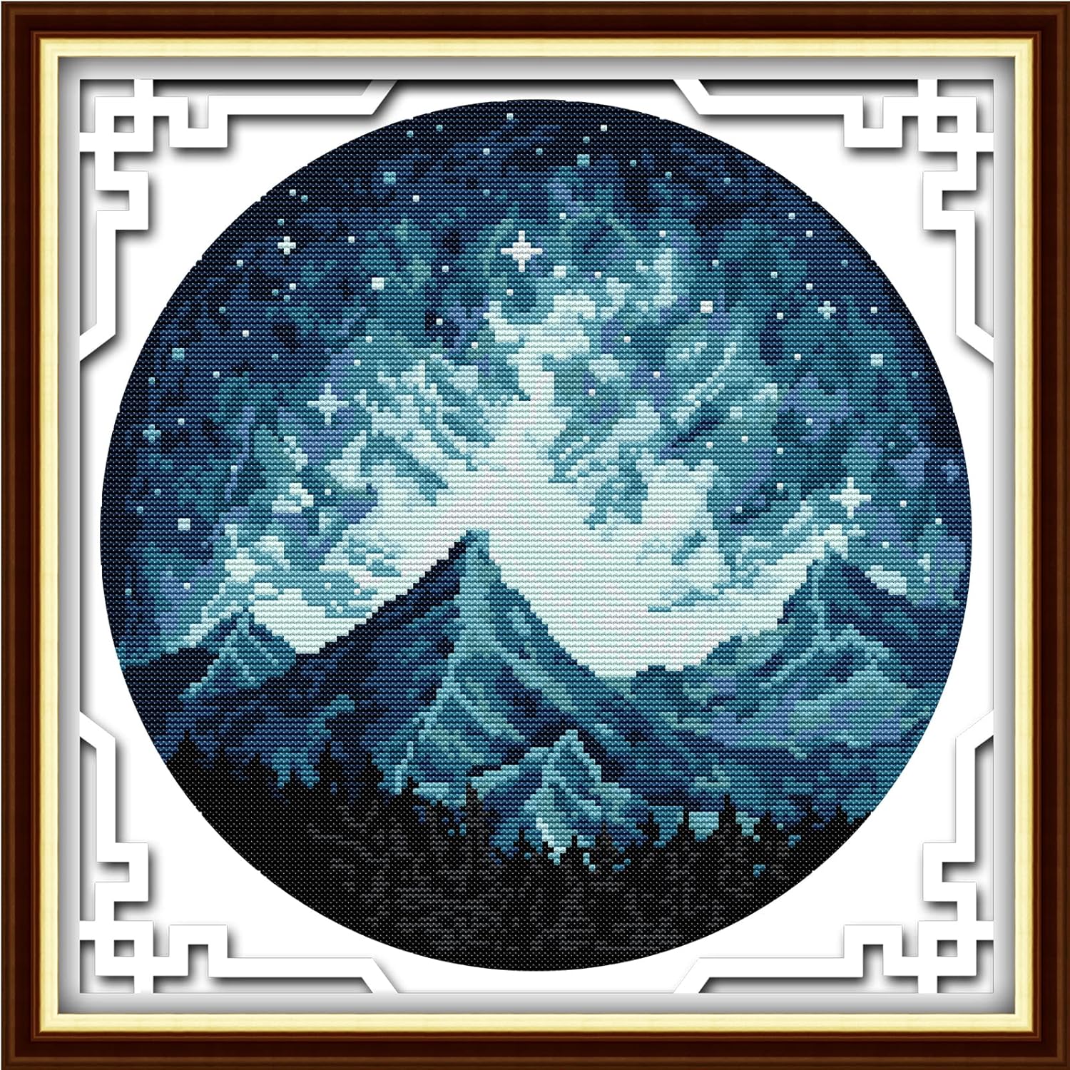 Svarog Stamped Cross Stitch Kits Beginners Full Range of Embroidery Patterns Starter Kits for Adult or Kids DIY Cross Stitches Needlepoint Kits 14CT-Moonlit Mountains 13.39x13.39 inch