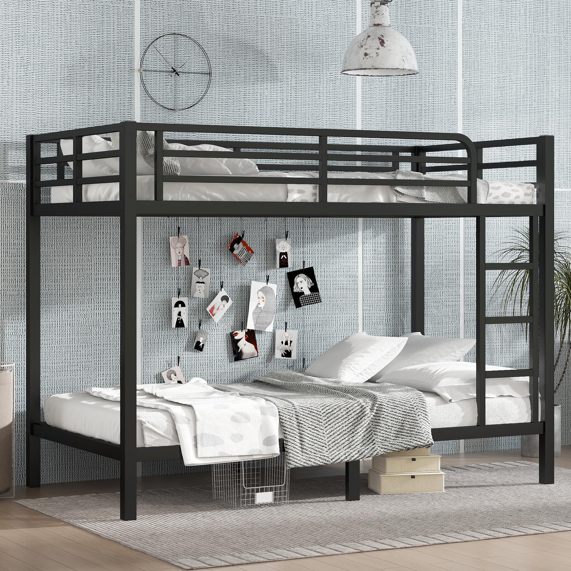 Bellemave Metal Twin XL Over Twin XL Bunk Bed for Kids,Heavy Duty Adults Bunk Beds with Guardrail & Ladders,Bunk Beds for Teens,Adults,Black