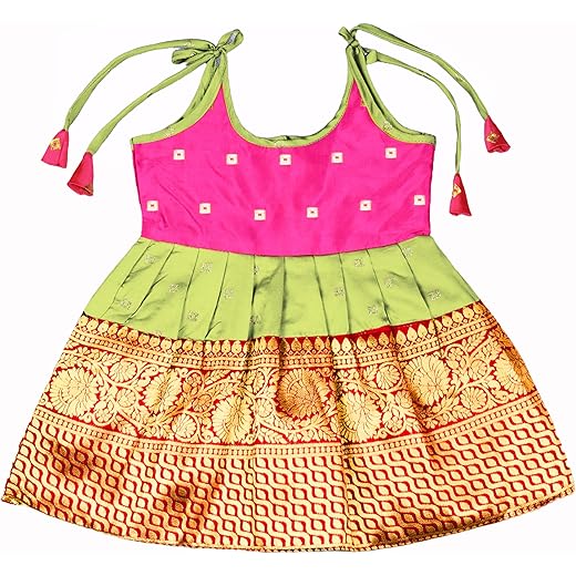 Baby Girls Cotton Silk Frock Pink Green