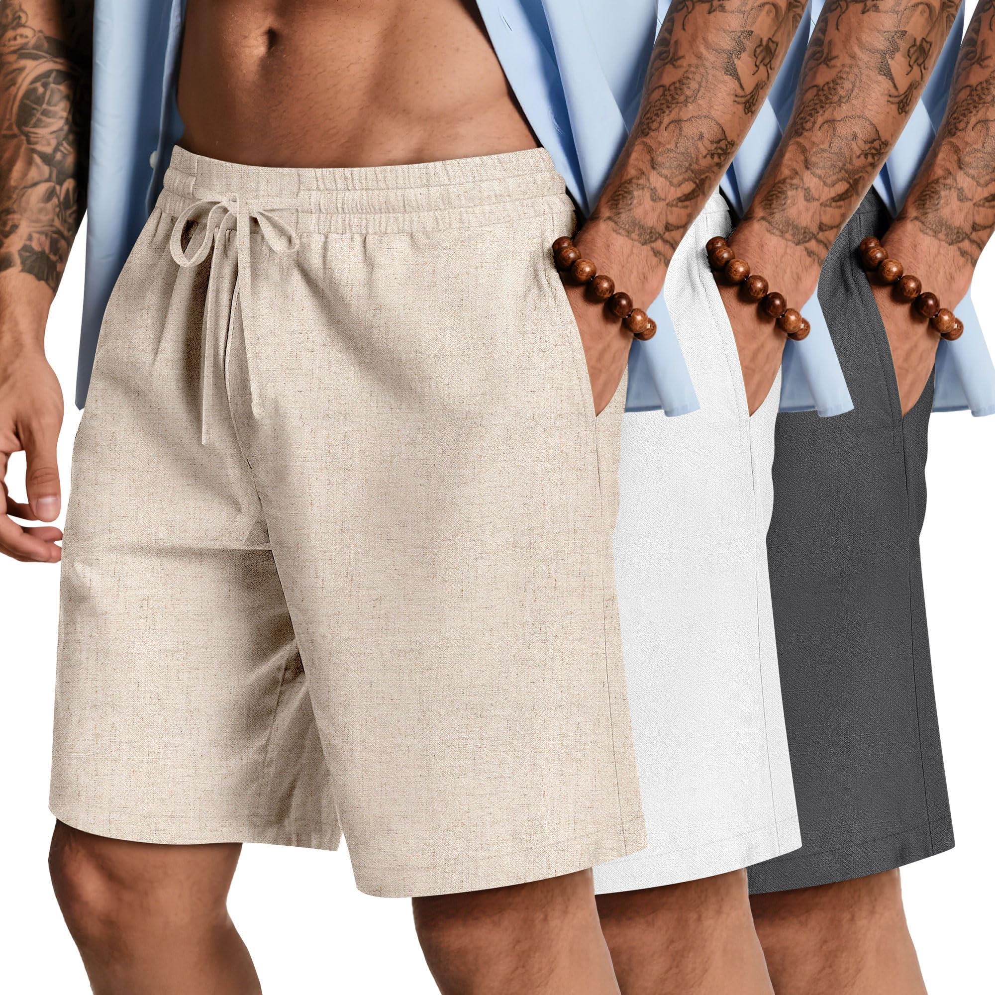 Neer 3 Pack Men's Cotton Linen Shorts