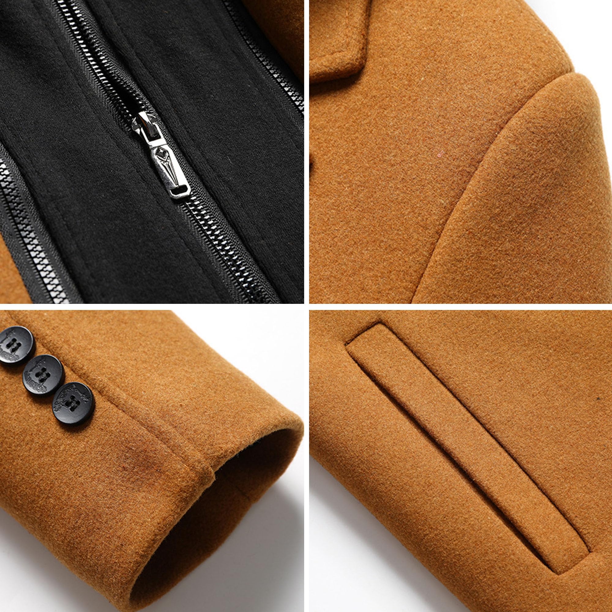 Trench lungo da uomo in misto lana con cappuccio, soprabito invernale casual e caldo
