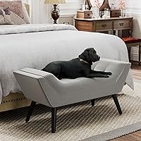 Vista 33 de Andeworld Banco de cama tapizado copetudo, taburete otomano de entrada, banco otomano de dos plazas (gris oscuro)