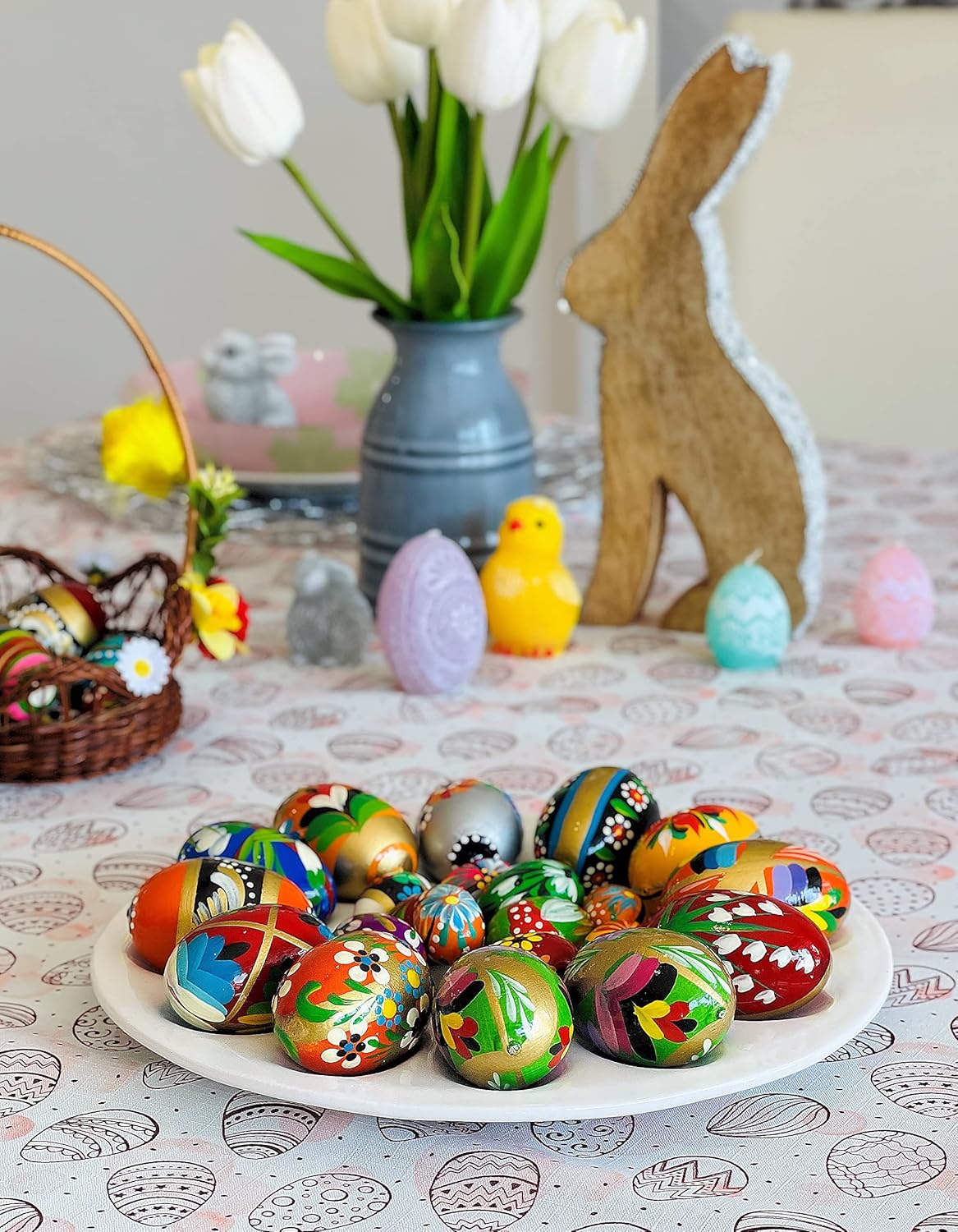 Polish Easter Handpainted Wooden Eggs (Pisanki) Decorative Eggs for Easter - Set of 6 Large Eggs