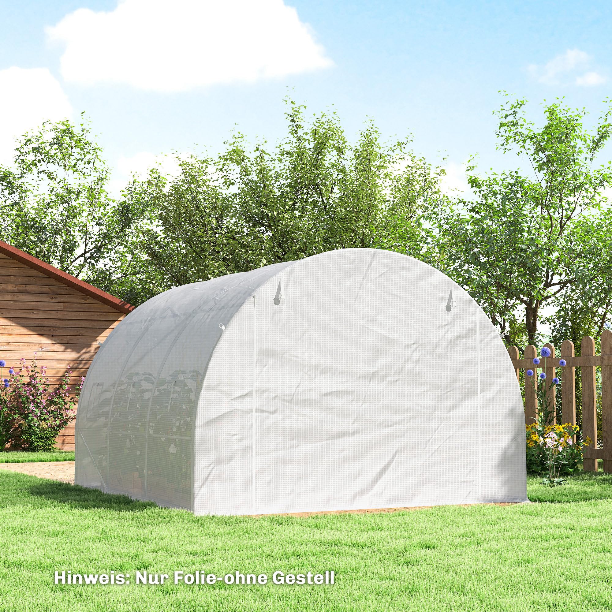 Outsunny Film de serre 3 x 3 m en polyéthylène imperméable avec porte enroulable, 6 fenêtres, protection UV, indéchirable, bâche de protection pour tunnel de jardinage, film tunnel pour extérieur