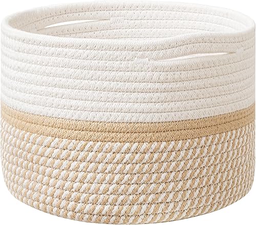 UBBCARE Cesta pequeña para organizar, cesta redonda tejida con asas, cesta de almacenamiento pequeña para decoración, cesta de cuerda de algodón