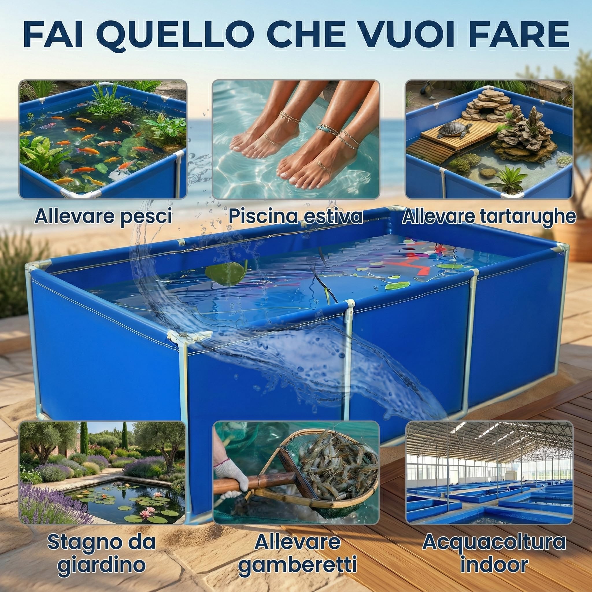 Piscina Fuori Terra Rettangolare(H:0.8m),Acquario Fuori Terra,Resistente al Sole E agli Strappi,Resistente al Calore E al Freddo, per Piscina per Bambini,Serbatoio da Esterno