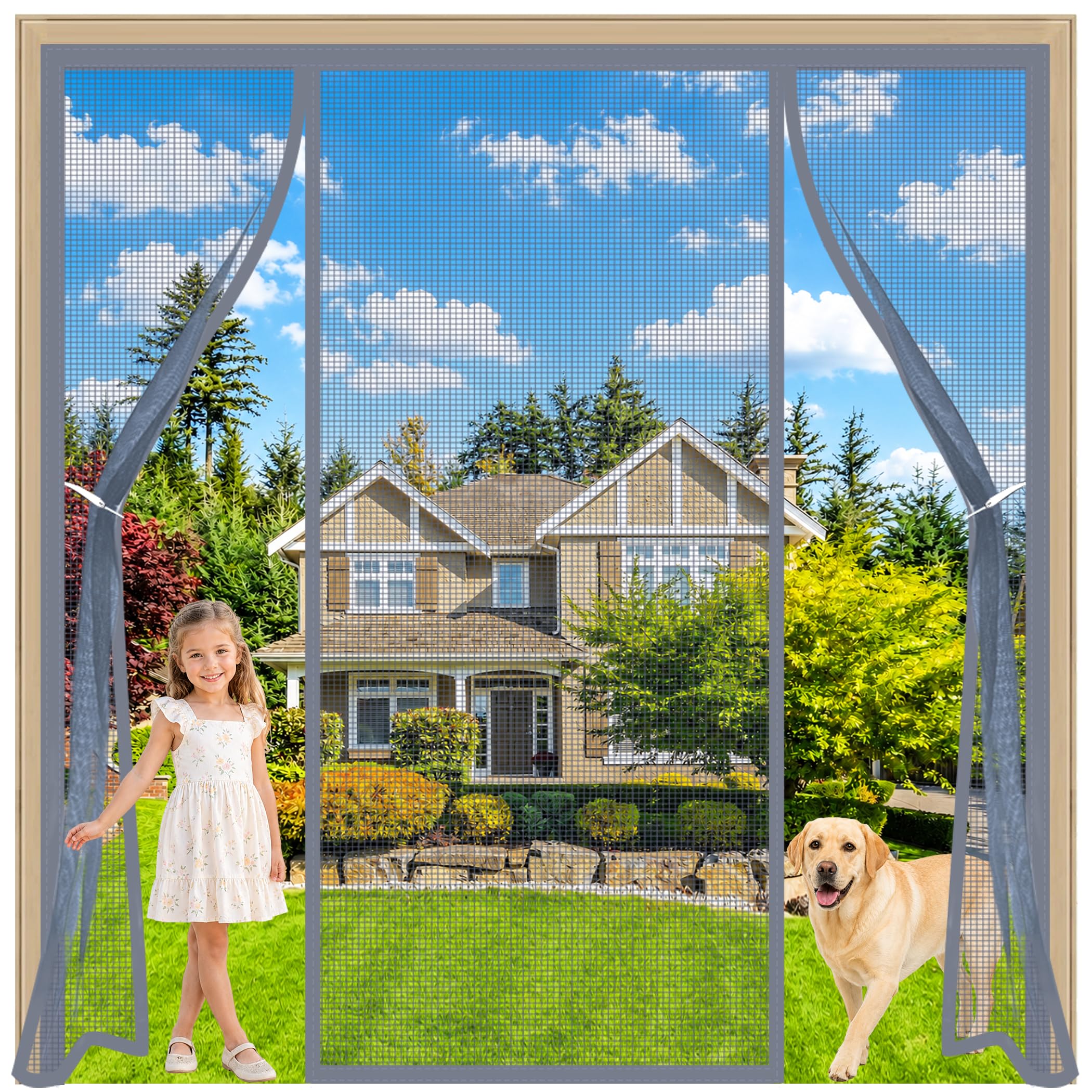 Fly Screens for Double French Doors Grey 150x215cm Double Door Automatic Closing Magnetic Fly Insect Bug Screen Easy to Install for Wide French Doors and Patio