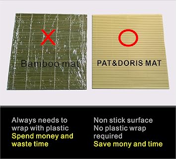 pat & doris Professional Non-stick Sushi Mat Plastic Sushi Rolling Mat Sushi Mat Roller Makisu Sushi Roller 10.5 in x 9.8 in