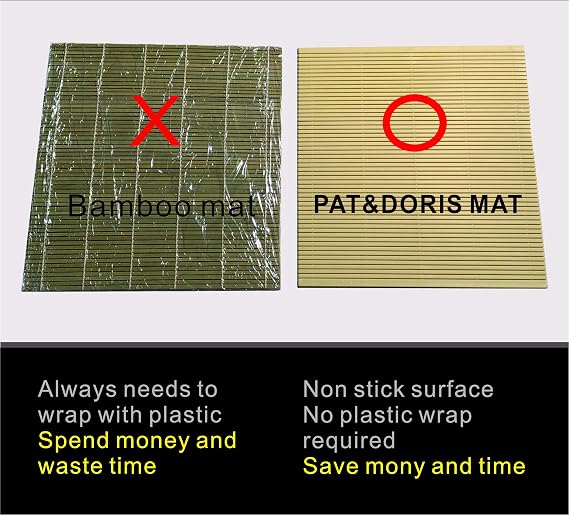 pat & doris Professional Non-stick Sushi Mat Plastic Sushi Rolling Mat Sushi Mat Roller Makisu Sushi Roller 10.5 in x 9.8 in