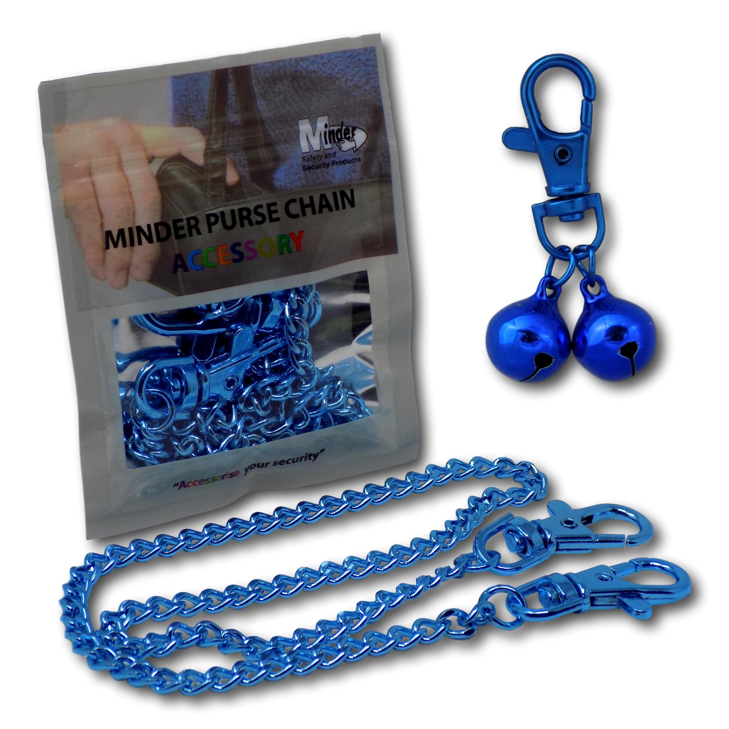 Minder Blue With Chain Bell Accessories Handbag Purse Keys Wallet Phone Theft Pickpocket Holiday Twin Security Alarm Bells Attachment (Blue With Chain)