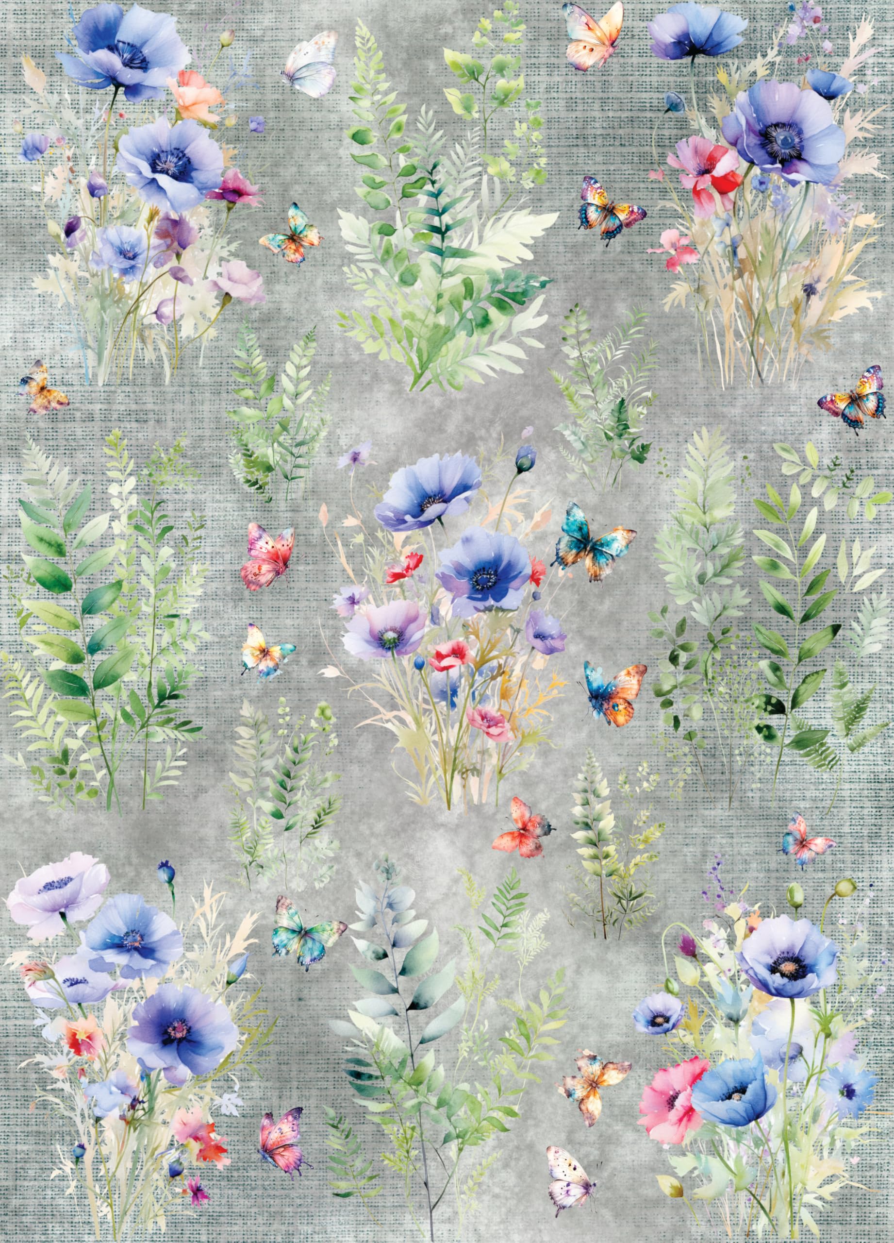 Blue Poppies Rice Paper, 11.5 x 16 inch (1pc) - Mulberry Paper for Decoupage Furniture Print Crafts by Craft Kreatively