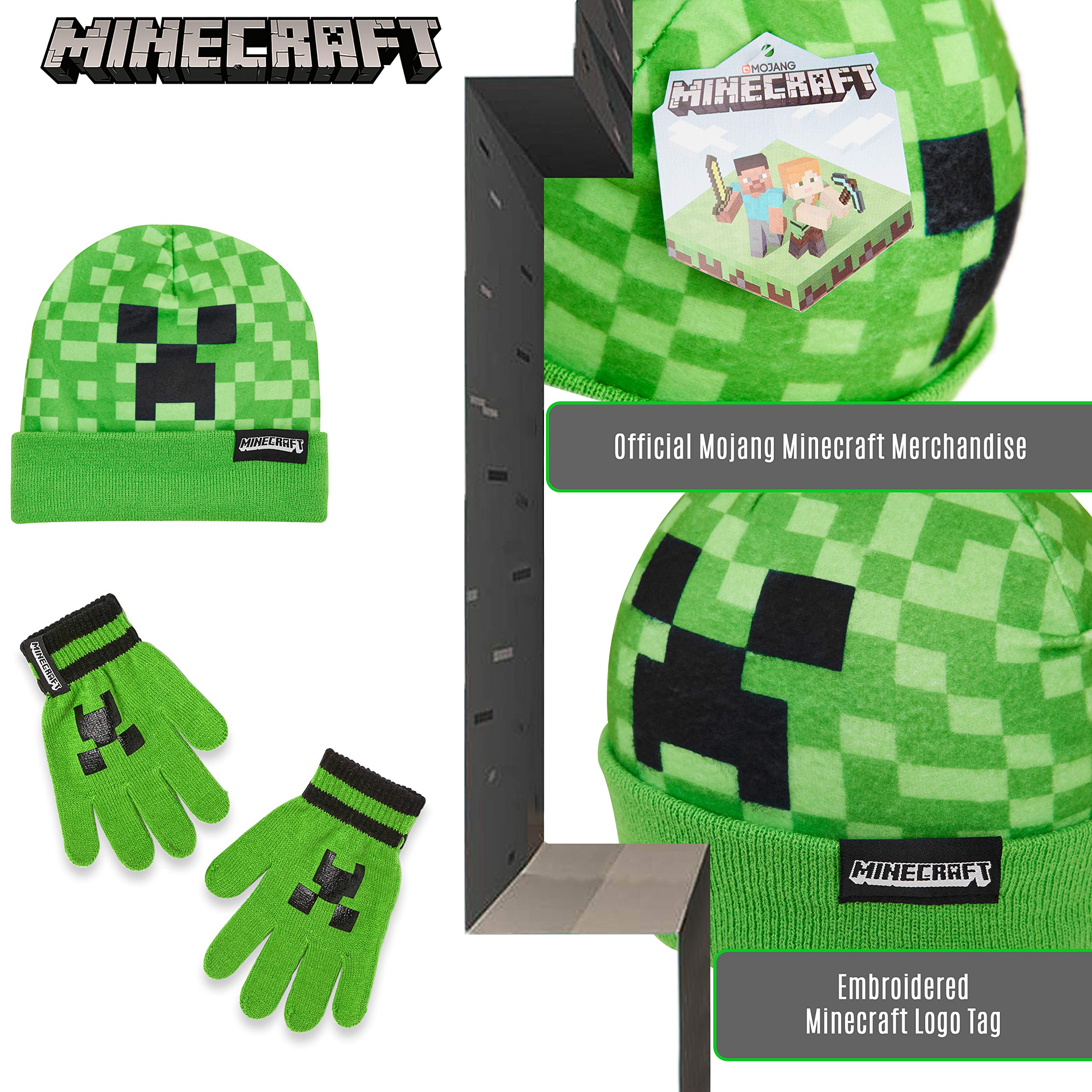 MINECRAFT Set Invernale Bambino, Berretto Cappello o Berretto e Guanti Set