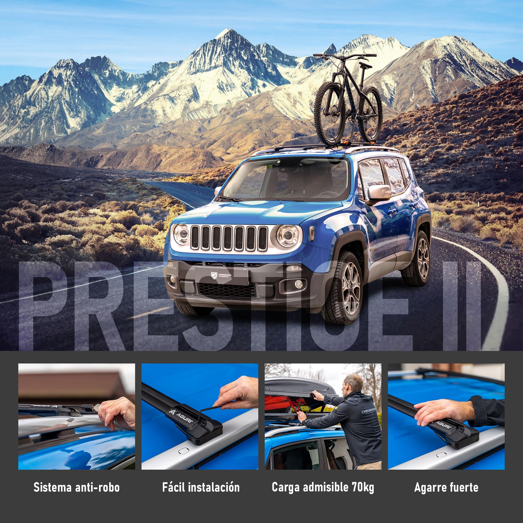 AGURI Prestige II | Compatible con Volkswagen T-Roc 2017+ | Portaequipajes de Techo, Barras de Techo | Destinado a Poner Cofres, Soportes y Escaleras | Construcción Ligera y Resistente de Aluminio