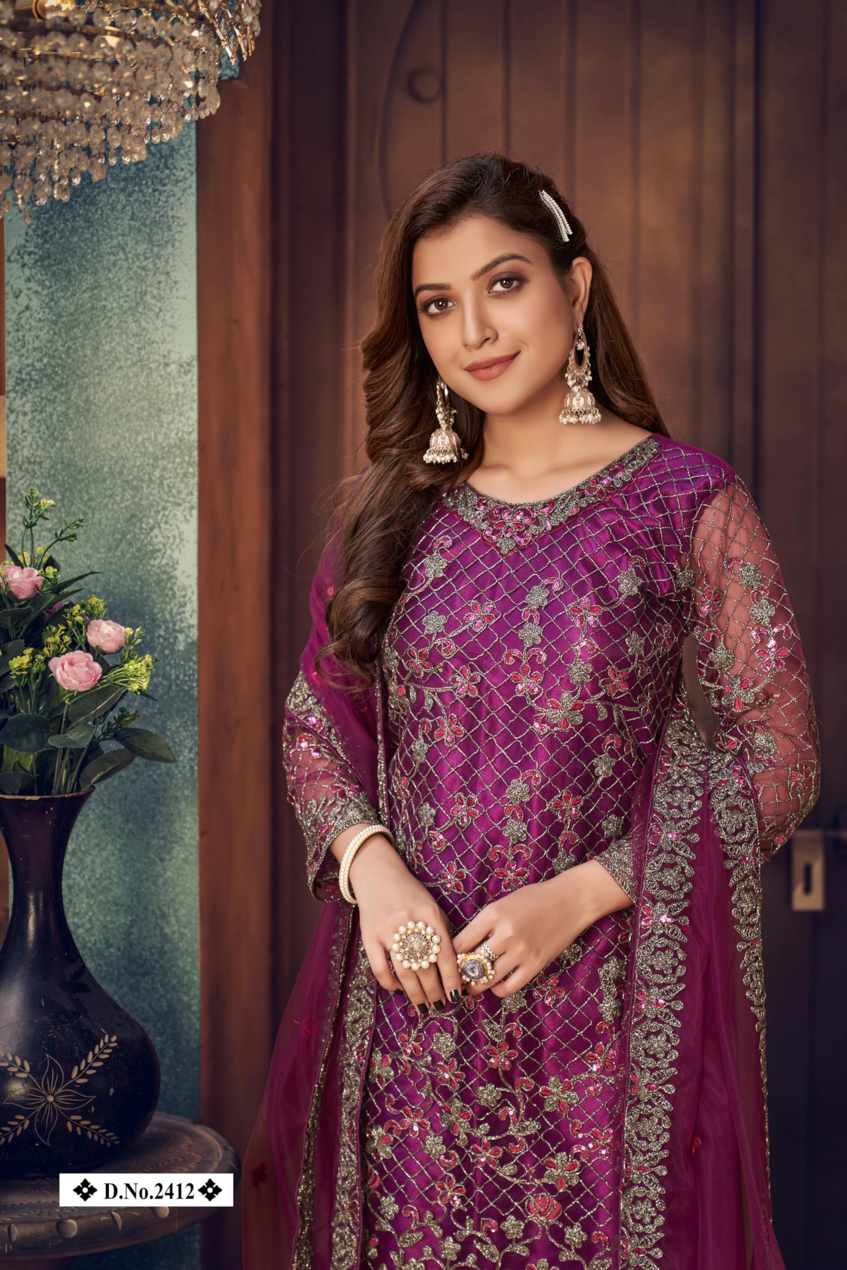 Luxury Pakistani Soft Net Designer Salwar Kameez with Embroidered Dupatta for Party Wear