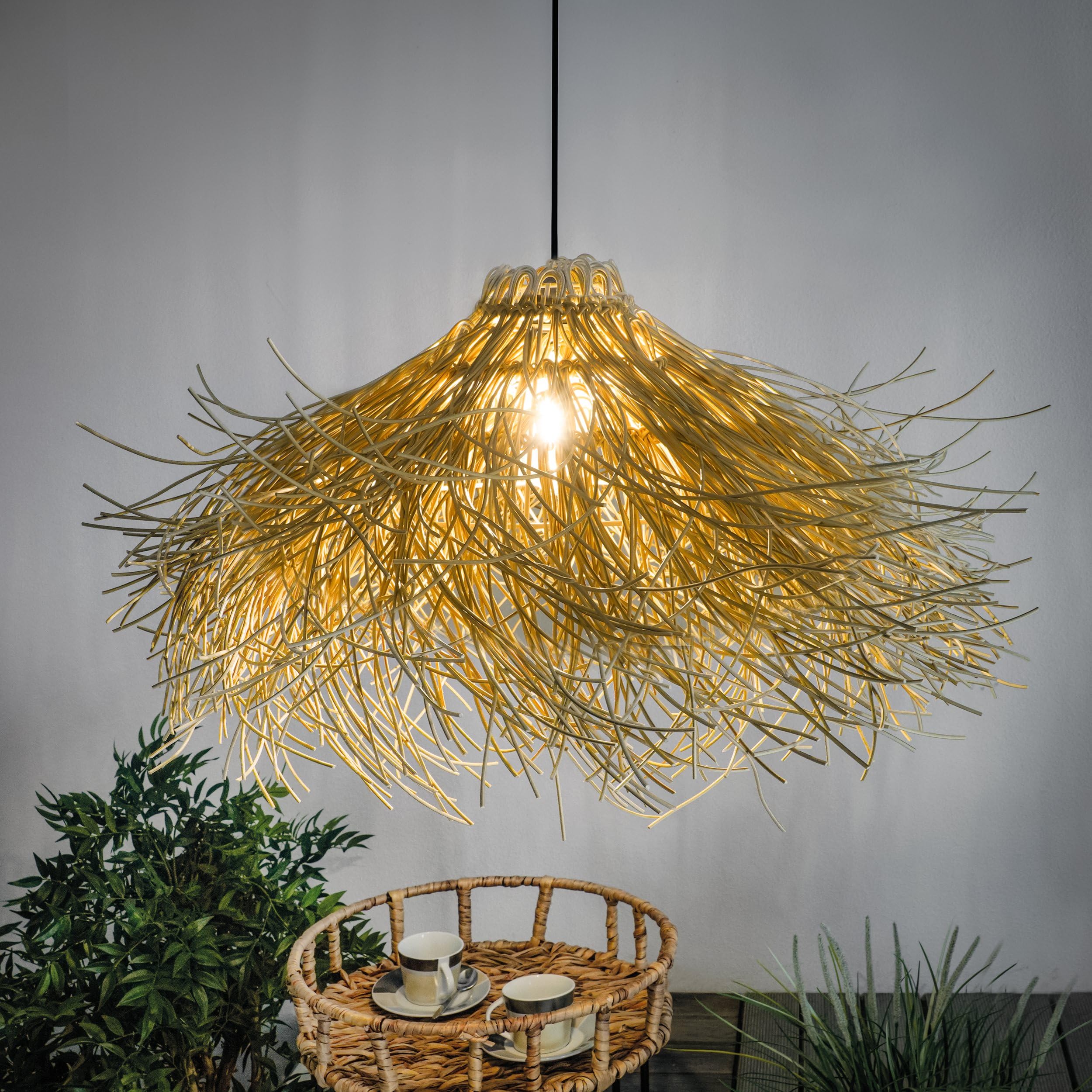 Esotec Solar LED Hängeleuchte Alexandria, Boho Stil, Polyrattan, Solarlampe, Wintergarten, LED-Lampenschirm, Deckenlampe, outdoor, außen, wetterfest, 2800K, Höhe 20cm, IP44, 102251
