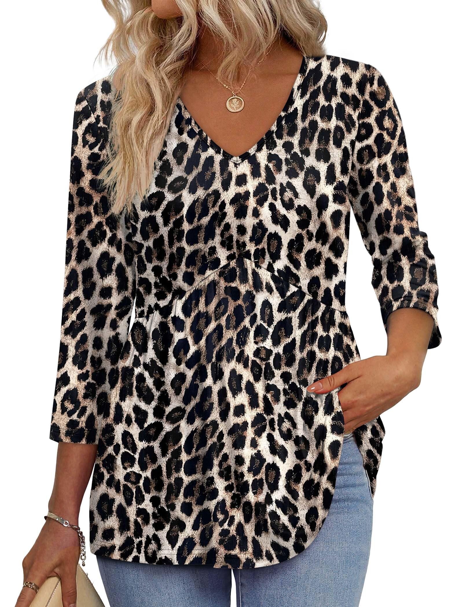OFEEFAN 3/4 Length Sleeve Womens Tops 2026 Blouses for Women Dressy Casual Fashion Clothing V Neck Babydoll Tops Fall Outfits