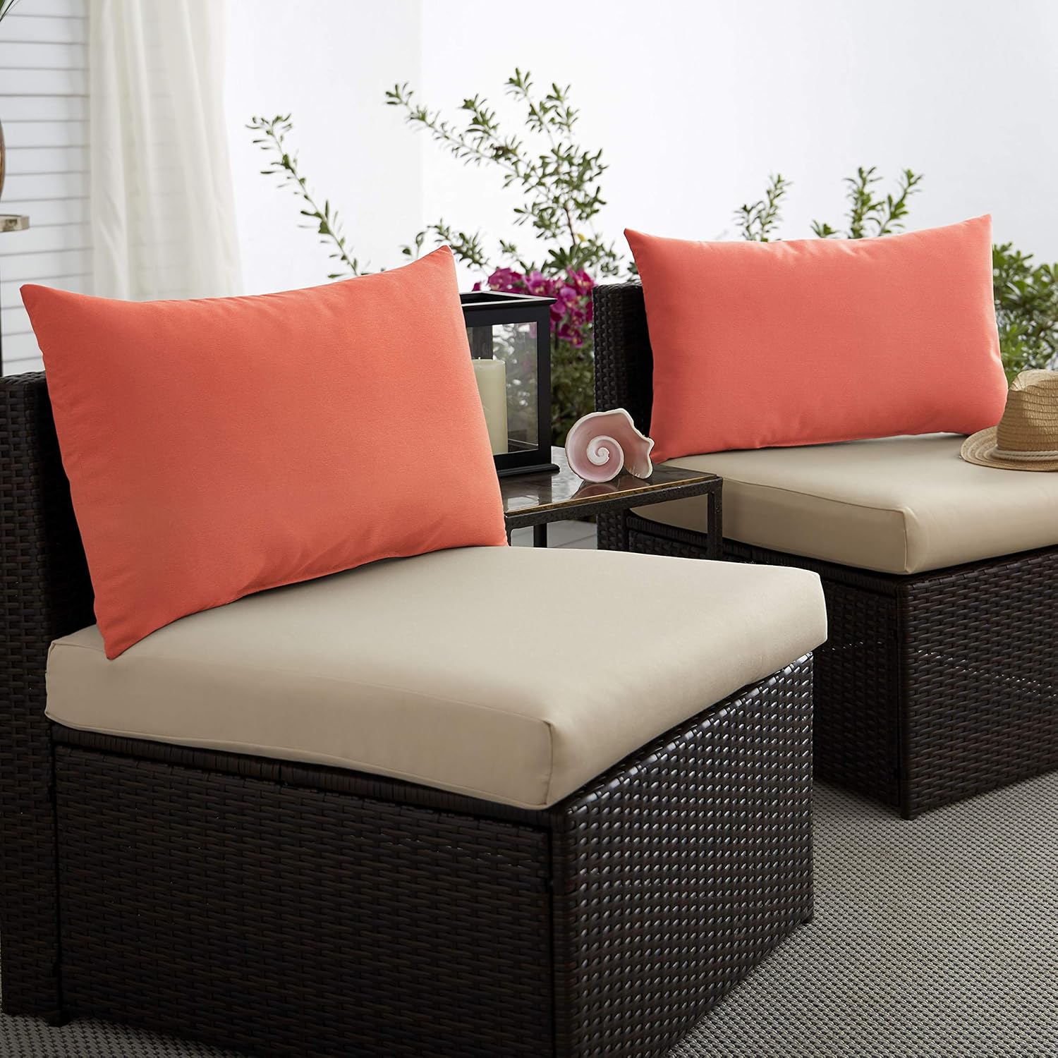 Sorra Home Sunbrella Solid Pillow Set, 14 in x 24 in, Canvas Melon