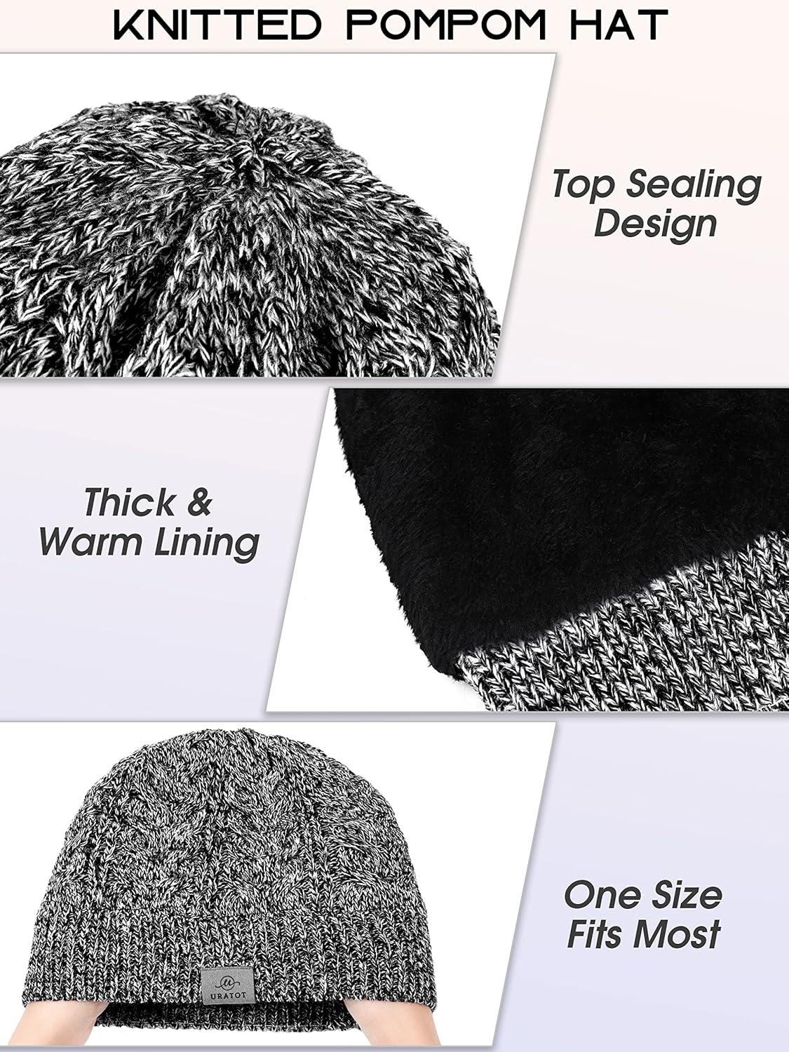 URATOT 4 Pack Winter Knitted Set Thick Knitted Beanie Hat Scarf Gloves Ear Warmer for Men or Women - Image 3