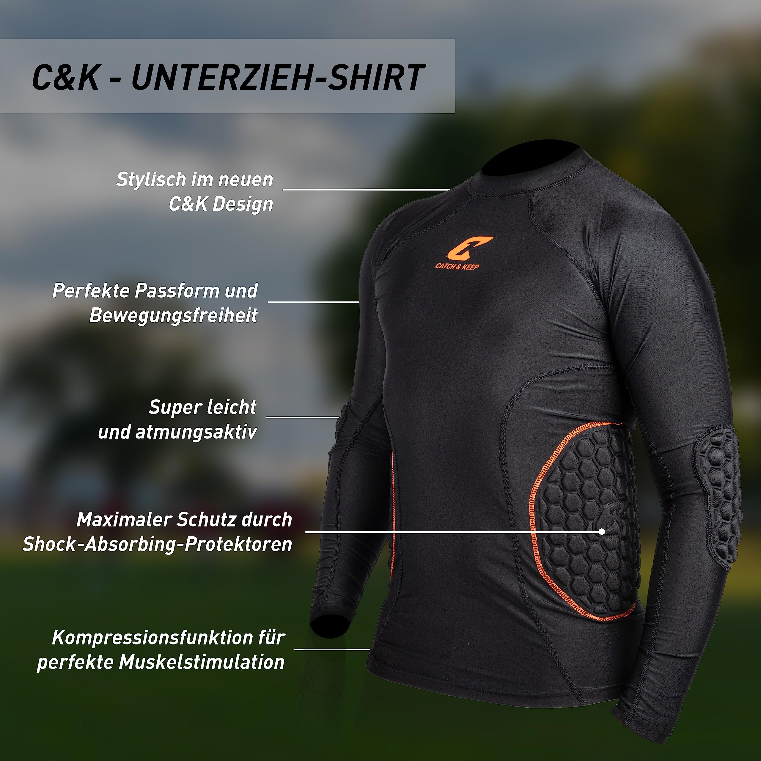 CATCH & KEEP Torwart Protectionshirt lang gepolstert - Fußball/Sport Protection Shirt mit Kompressionsfunktion und atmungsaktivem Material