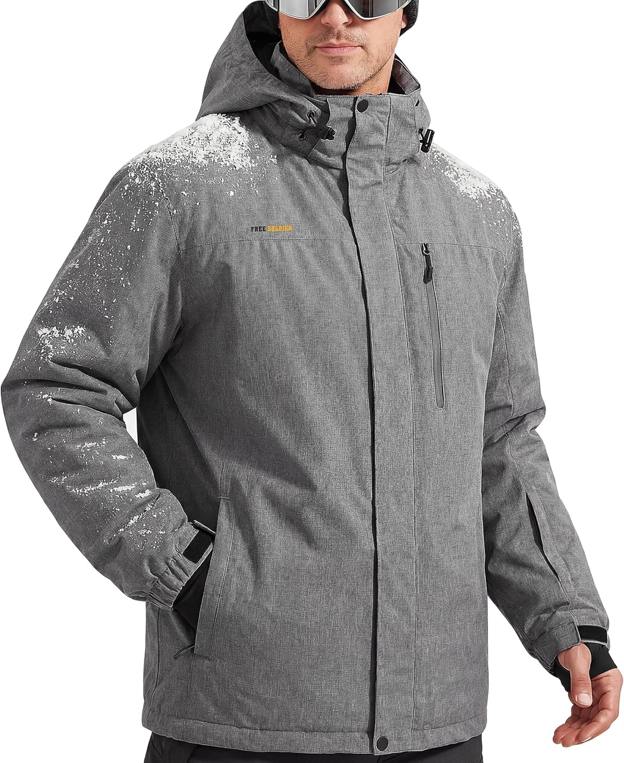 FREE SOLDIER Men's Waterproof Ski Snow Jacket Fleece Lined Warm Winter Rain Jacket with Hood Fully Taped Seams