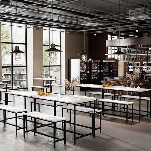 Miniatura 8 de Yongchuang Juego de mesa de comedor de cocina de 44 pulgadas para 4, mesa de cocina de 3 piezas con 2 bancos para comedor, espacio pequeño, mesa