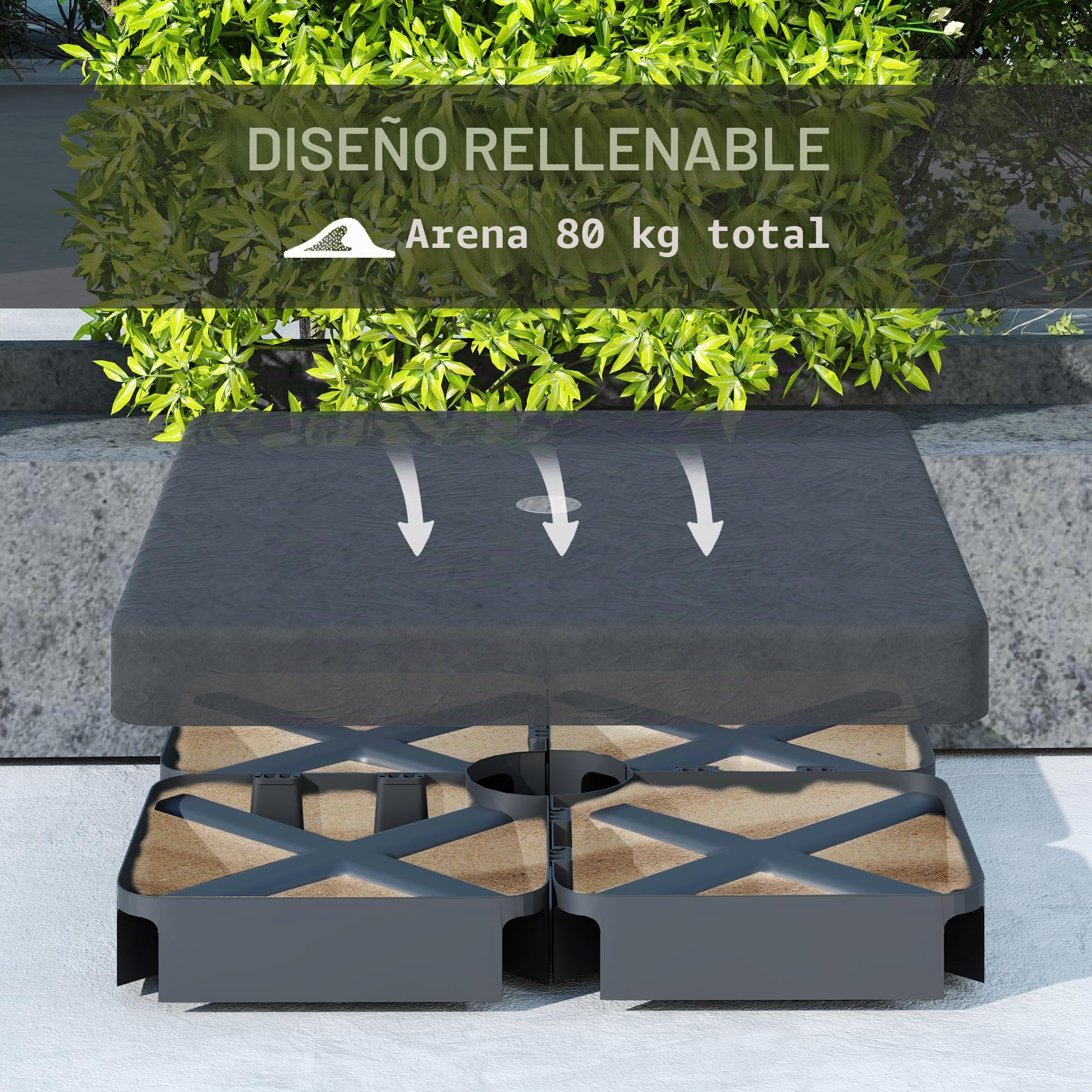 Outsunny Juego de 4 Pesas 80 kg para Base de Sombrilla de Voladizo Negro