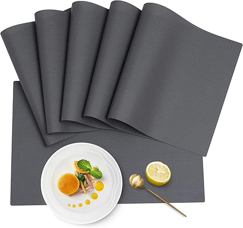 Miniatura 16 de Juego de 4 manteles individuales de grado alimenticio, manteles individuales duraderos a prueba de manchas para mesa de comedor, manteles Gris