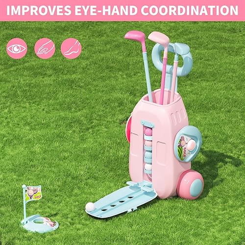 Miniatura 4 de Palos de golf para niños pequeños  Palos de golf mejorados para niños con 5 pelotas, 3 palos de golf, 2 agujeros de práctica y una alfombrilla de