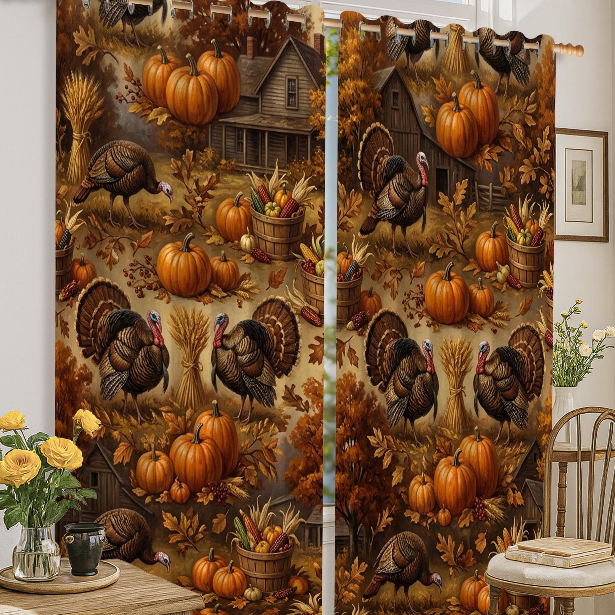 Rideaux occultants citrouilles pour créer une ambiance chaleureuse d'automne à la maison