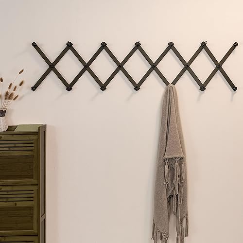 Miniatura 2 de SKOLOO Perchero para sombreros de pared con 20 ganchos, madera maciza, moderno, expandible para abrigos, sombreros, bolsos, gorras de béisbol, color