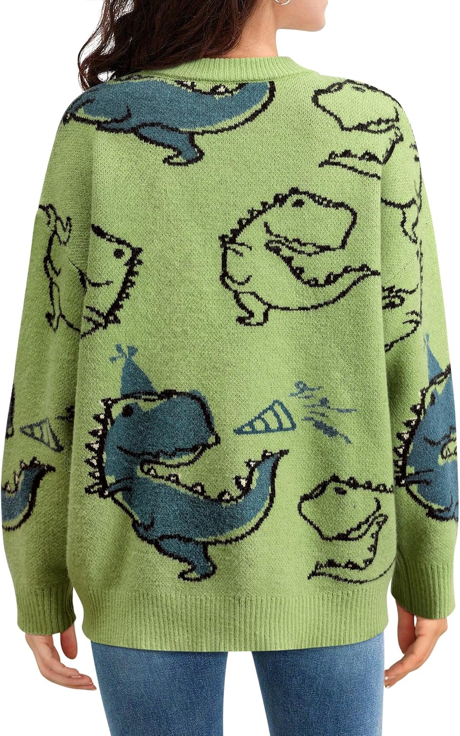 RMCMS Cute Dinosaur Graphic Pullover Sweaters for Women Long Sleeve Crewneck y2k Vintage Oversized Casual Knit Sweaters - Image 4