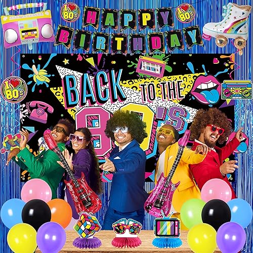 Miniatura 7 de Holkcog Decoraciones de fiesta de los años 80, suministros de decoración de fiesta de cumpleaños temática de los 80, suministros para fiesta de los