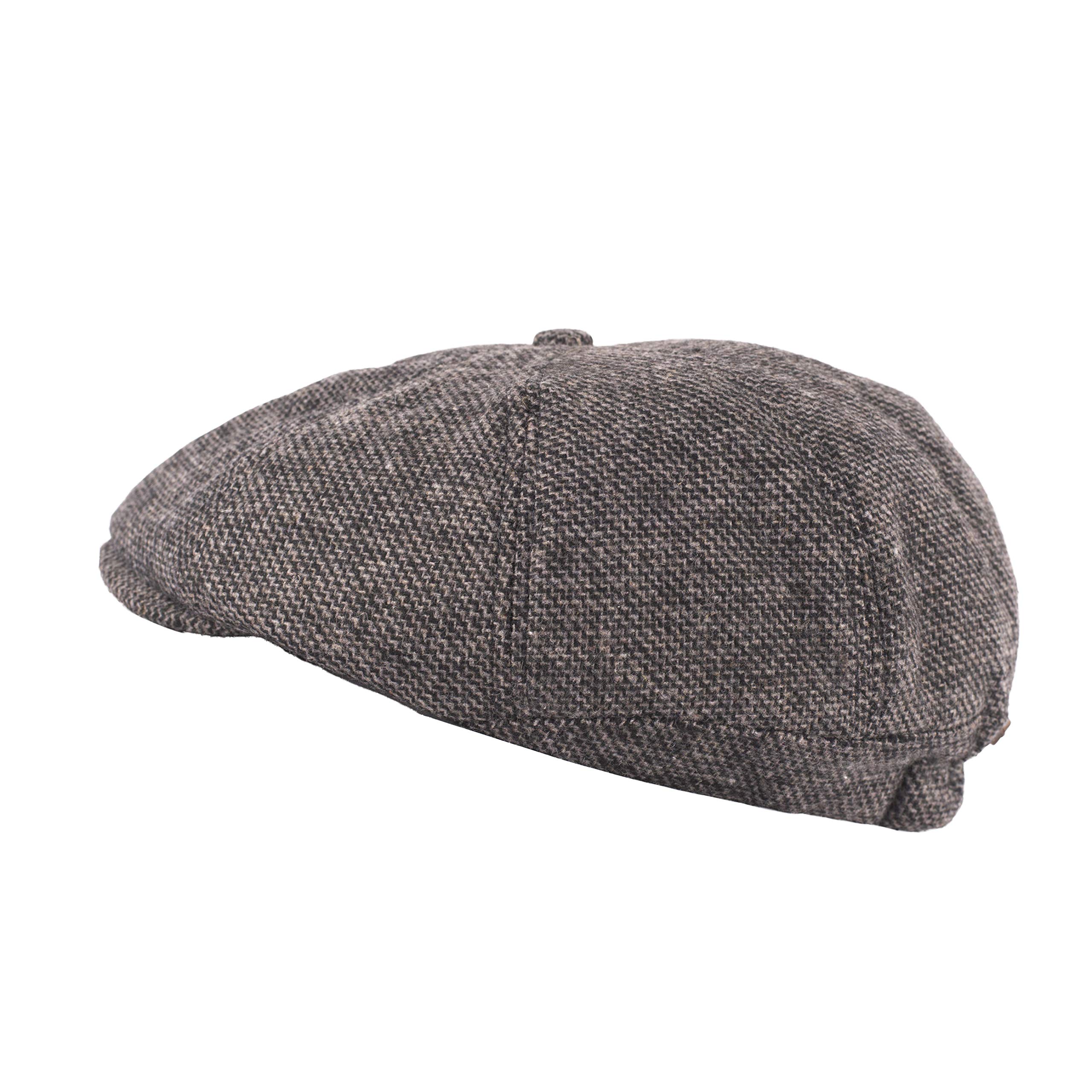 Heritage Traditions Unisex Grey Wool Blue Tweed Panel Peak Newsboy Cap, Tweed Hat (Grey)