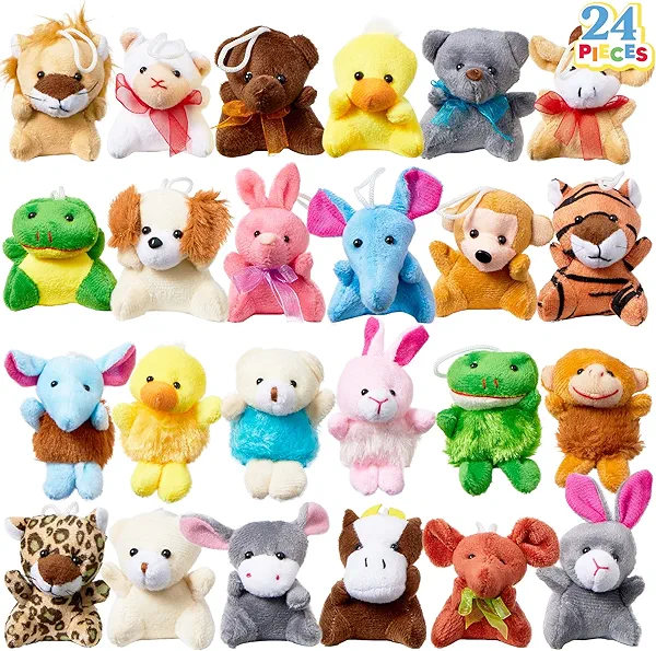 JOYIN 24 Pack Mini Animal Plush Toy Assortment (24 Units 3" Each), Animals Keychain Decoration for Kids, Small Stuffed Animal Bulk for Kids, Carnival Prizes, School Gifts, Halloween Goodie Bags