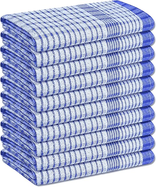 A & B TRADERS Wonderdry Tea Towels Kitchen Pack of 10, Cotton Absorbent Long Lasting Catering Cloths (Blue)