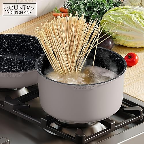 Miniatura 8 de Country Kitchen Juego de ollas y sartenes de 16 piezas, utensilios de cocina antiadherentes de cerámica saludables y seguros con mango extraíble