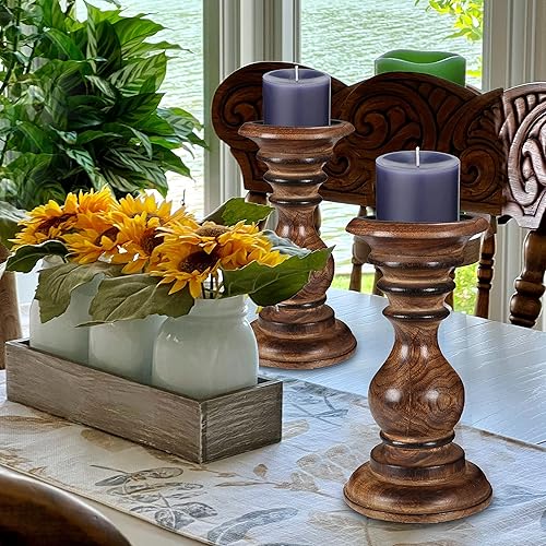 Miniatura 4 de Portavelas de madera para decoración navideña, portavelas de madera blanca, portavelas de granja, juego de 2 portavelas de madera, altura 8